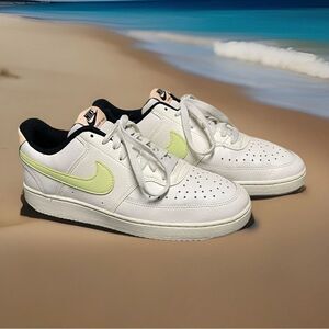 Nike Court Vision DC1868-100 White/Green Women's Leather Tennis Shoes Size 9